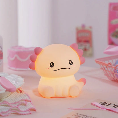Pink Axolotl Night Light, Silicone LED Lamp | Rechargeable Touch Bedside Light for Kids