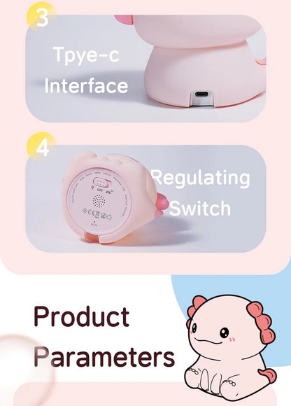 Pink Axolotl Night Light, Silicone LED Lamp | Rechargeable Touch Bedside Light for Kids