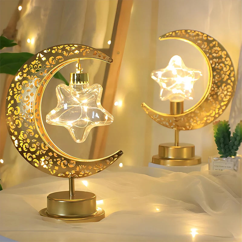 Eid Mubarak Star Moon Light Bedroom LED Table Lamp Oh oh Perfect for Celebrating Eid, Ramadan, and Special Occasions