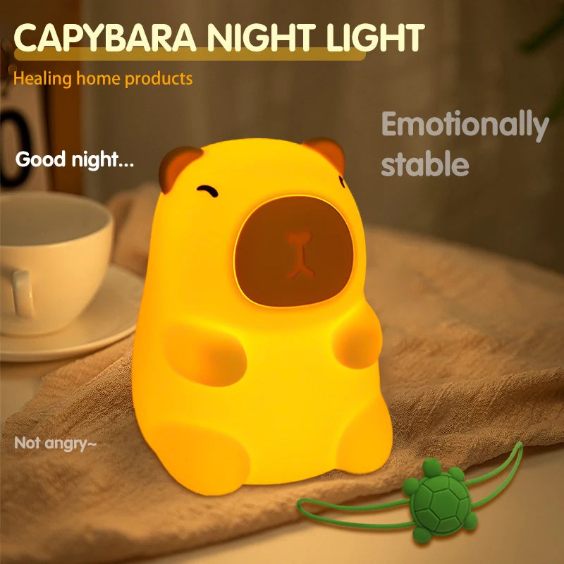 Cute Capybara Night Light, Color-Changing Silicone Lamp | Rechargeable Touch Bedside Light for Kids
