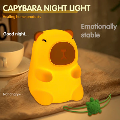 Cute Capybara Night Light, Color-Changing Silicone Lamp | Rechargeable Touch Bedside Light for Kids