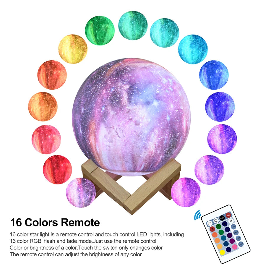 3D Printed Starry Moonlight Lamp – 16 Colors, Rechargeable Touch Night Light, Creative Gift - Bilankas.world
