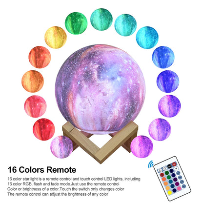 3D Printed Starry Moonlight Lamp – 16 Colors, Rechargeable Touch Night Light, Creative Gift - Bilankas.world