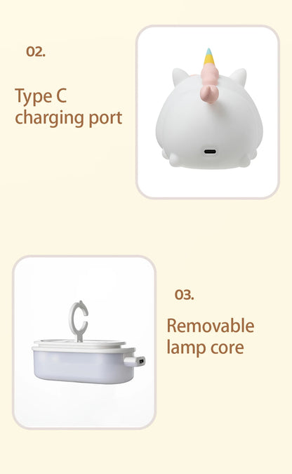 Rechargeable Silicone Unicorn LED Night Lamp with Remote Control – Dimmable Bedside Mood Light & Creative Gift - Bilankas.world