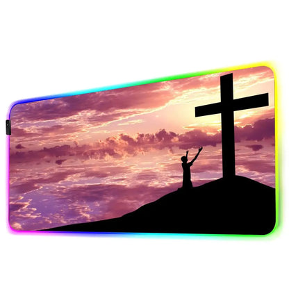 Faith-Inspired XXL Mouse Pad, Cross Design Gaming Desk Mat | Non-Slip Keyboard Pad