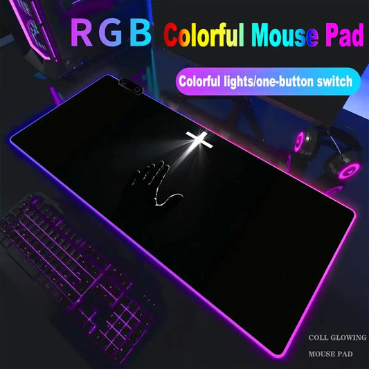 Faith Warrior RGB LED Gaming Mouse Pad, Jesus Holding Cross Luminous Desk Mat | XXL Non-Slip Gamer Keyboard Pad