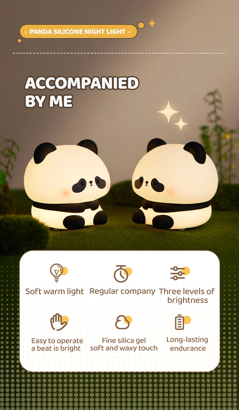 Cute Panda LED Night Light – Silicone Touch Lamp, USB Rechargeable with Timing Function, Perfect Gift for Children - Bilankas.world
