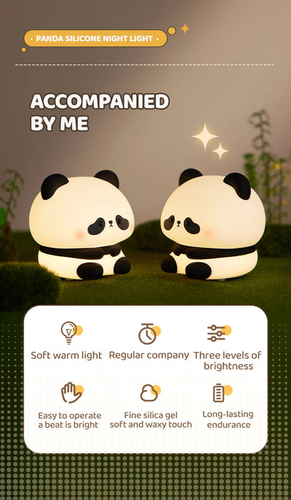 Cute Panda LED Night Light – Silicone Touch Lamp, USB Rechargeable with Timing Function, Perfect Gift for Children - Bilankas.world