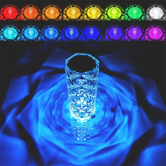 Rechargeable 16-Color RGB Rose LED Night Light – Color-Changing Crystal Touch Table Lamp, Perfect Gift for any Kind of Decor - Bilankas.world