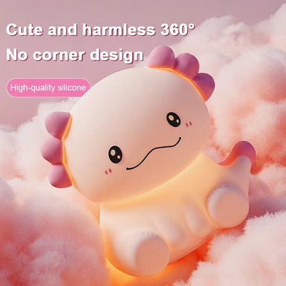 Pink Axolotl Night Light, Silicone LED Lamp | Rechargeable Touch Bedside Light for Kids