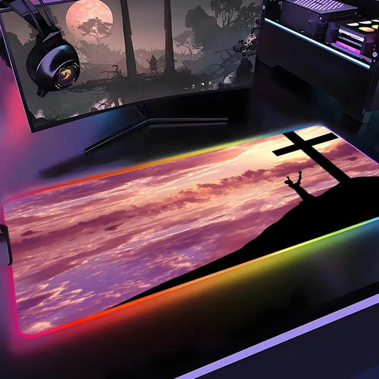 Faith-Inspired XXL Mouse Pad, Cross Design Gaming Desk Mat | Non-Slip Keyboard Pad
