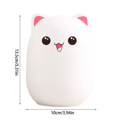 Adorable Cat LED Night Light – USB Rechargeable Silicone Lamp with Timer for Kids' Bedroom Decor