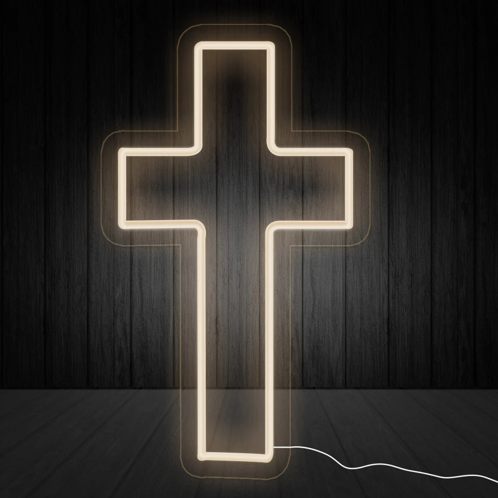 Cross LED Neon Sign, Glass Wall Light | Religious Home & Prayer Room Decor