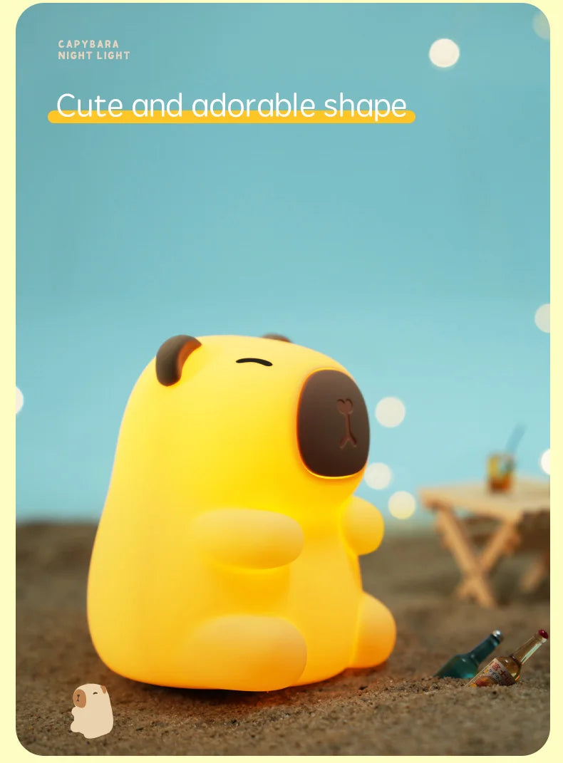 Cute Capybara Night Light, Color-Changing Silicone Lamp | Rechargeable Touch Bedside Light for Kids