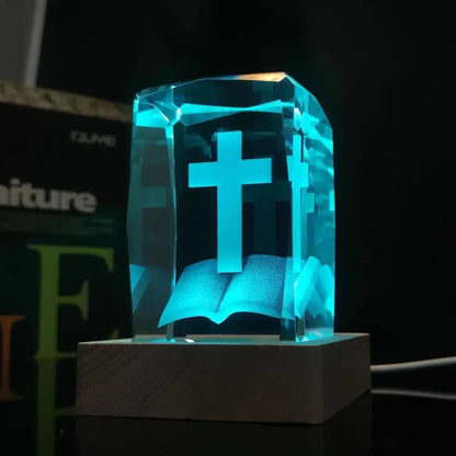 Colorful Crystal Cross LED Night Light, Ambient Table Lamp | Decorative Room & Shelf Light