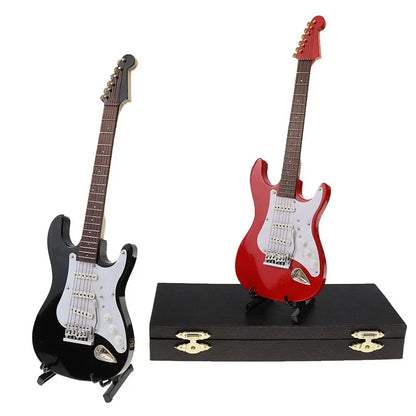 Mini Wooden Electric Guitar Model with Stand - Decorative Musical Instrument Gift Ornament